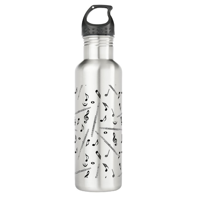 Flute Music Note Pattern Stainless Steel Water Bottle (Front)