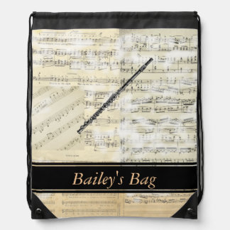 Flute Music Personalized Drawstring Backpack