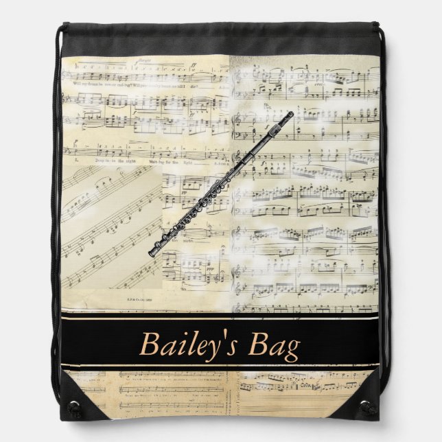 Flute Music Personalized Drawstring Backpack (Front)