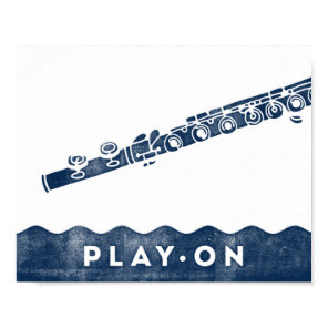 Flute Music Poster Blue White Play On Art Print