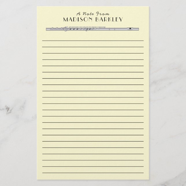 Flute Music Teacher Band Stationery (Front)