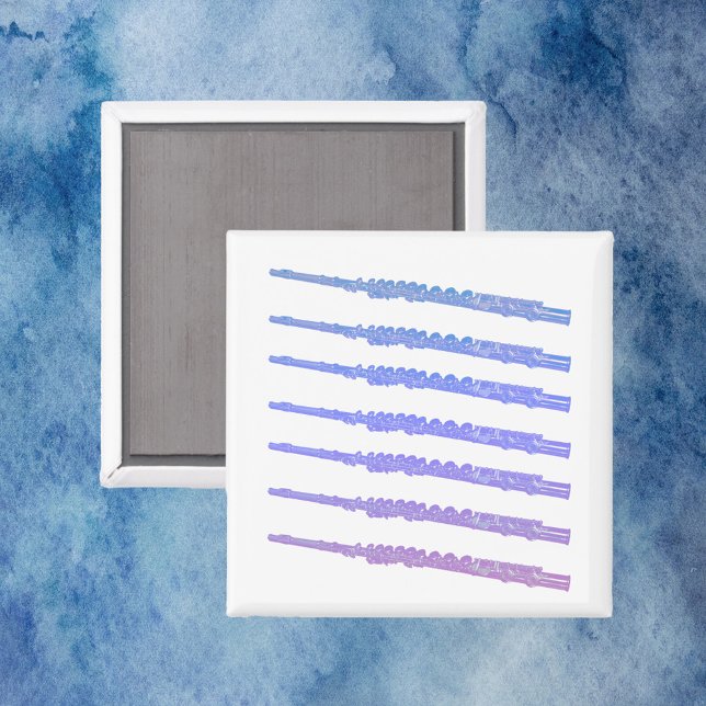 Flute Musical Instrument Blue Pink Purple Magnet (A magnet with blue, pink and purple ombre flutes.)