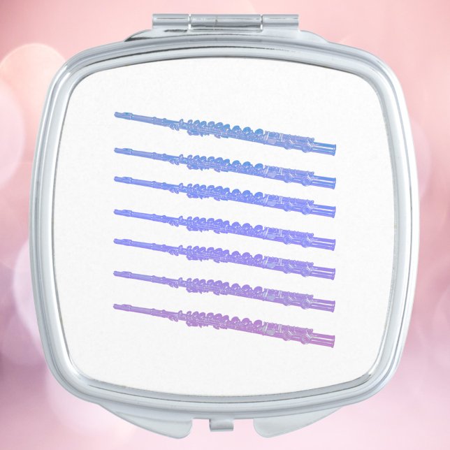 Flute Musician Pink Blue Purple Compact Mirror (A compact mirror with pink, blue and purple flutes.)