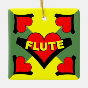 Flute Over Heart Ceramic Ornament