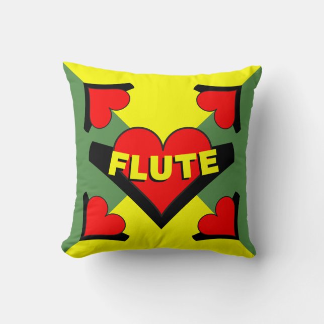 Flute Over Heart Throw Pillow (Front)