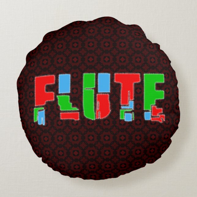 Flute Patchwork Text Round Pillow (Back)