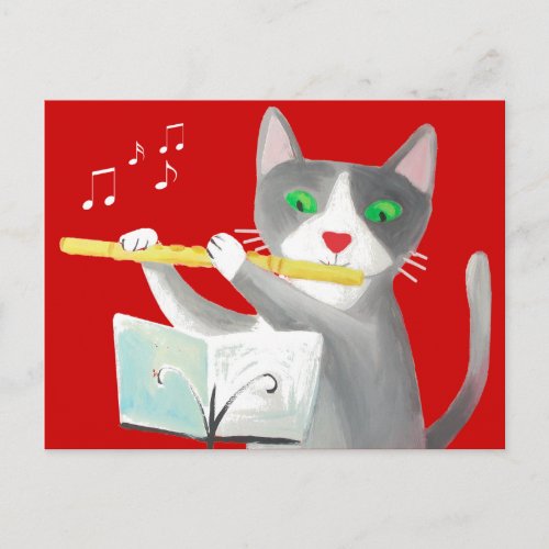 flute player cat postcard