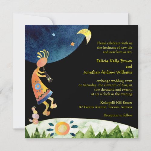 Flute Player Kokopelli Southwestern Wedding Invitation