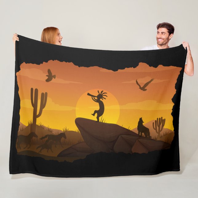 Flute Playing Desert Landscape Kokopelli  Fleece B (In Situ)