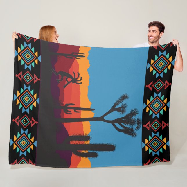 Flute Playing Desert Landscape Kokopelli  Fleece Blanket (In Situ)