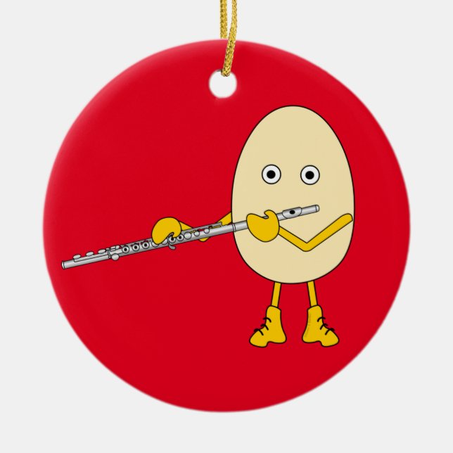 Flute Playing Egghead Ceramic Ornament (Front)