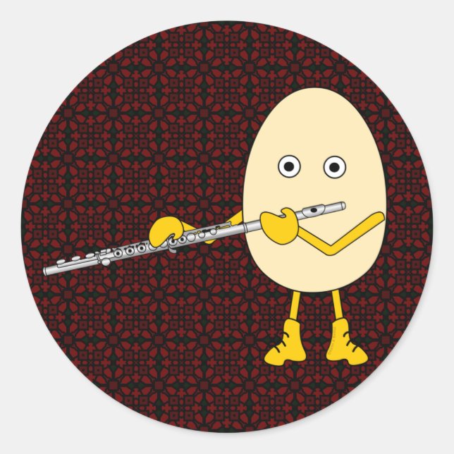 Flute Playing Egghead Classic Round Sticker (Front)