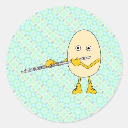 Flute Playing Egghead Classic Round Sticker