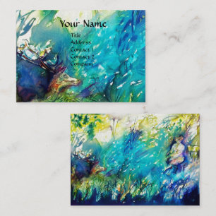FLUTE PLAYING FAUN AND DEER ,white pearl paper Business Card