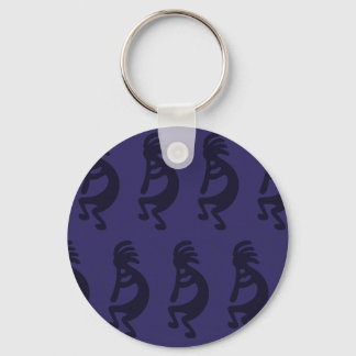 Flute Playing Kokopelli Figure - Black on Blue Keychain