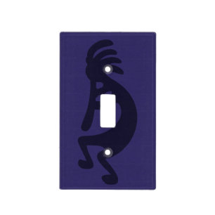 Flute Playing Kokopelli Figure - Black on Blue Light Switch Cover