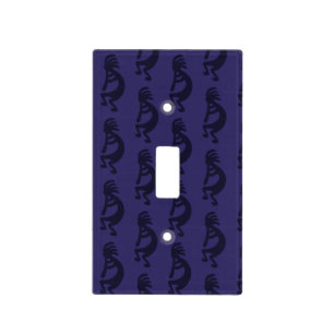 Flute Playing Kokopelli Figure - Black on Blue Light Switch Cover