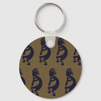 Flute Playing Kokopelli Figure - Black on Green Keychain