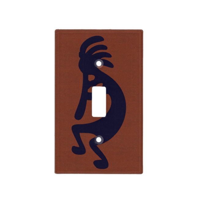 Flute Playing Kokopelli Figure, Black on Rust Red Light Switch Cover (Front)