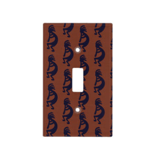 Flute Playing Kokopelli Figure, Black on Rust Red Light Switch Cover