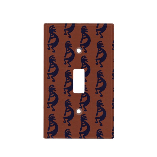 Flute Playing Kokopelli Figure, Black on Rust Red Light Switch Cover (Front)