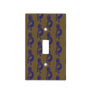 Flute Playing Kokopelli Figure - Blue on Green Light Switch Cover