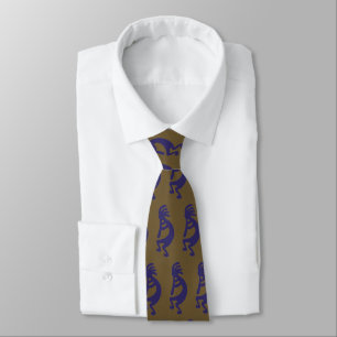 Flute Playing Kokopelli Figure - Blue on Green Neck Tie