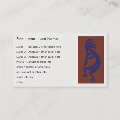 Flute Playing Kokopelli Figure _ Blue on Red Business Card