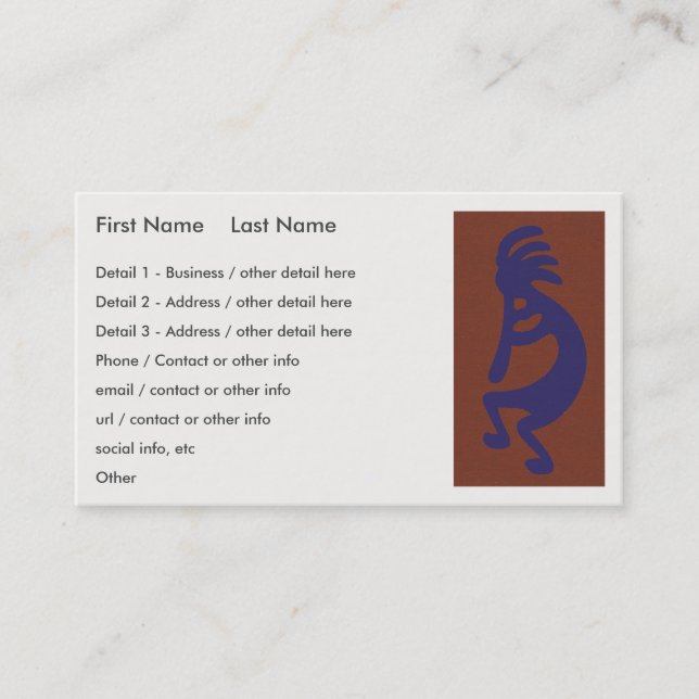 Flute Playing Kokopelli Figure - Blue on Red Business Card (Front)