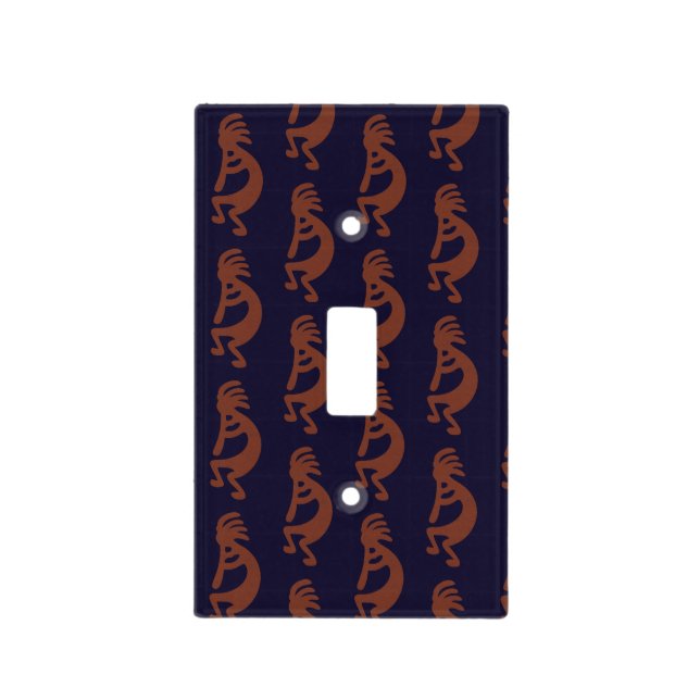Flute Playing Kokopelli Figure - Blue on Rust Red  Light Switch Cover (Front)