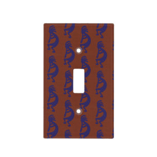 Flute Playing Kokopelli Figure - Blue on Rust Red Light Switch Cover