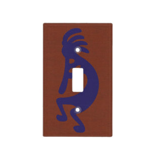 Flute Playing Kokopelli Figure - Blue on Rust Red  Light Switch Cover
