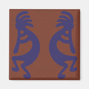 Flute Playing Kokopelli Figure - Blue on Rust Red  Magnet