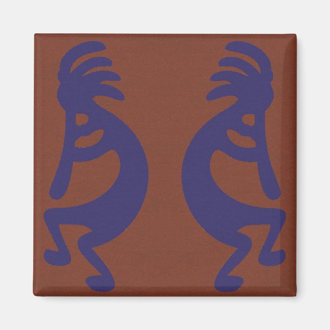 Flute Playing Kokopelli Figure - Blue on Rust Red  Magnet (Front)