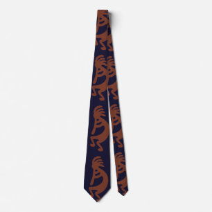Flute Playing Kokopelli Figure - Blue on Rust Red Neck Tie