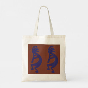 Flute Playing Kokopelli Figure - Blue on Rust Red  Tote Bag