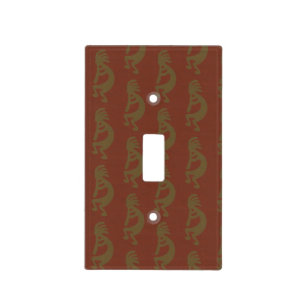 Flute Playing Kokopelli Figure, Green on Rust Red Light Switch Cover