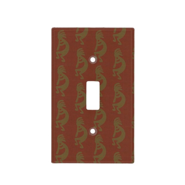 Flute Playing Kokopelli Figure, Green on Rust Red Light Switch Cover (Front)