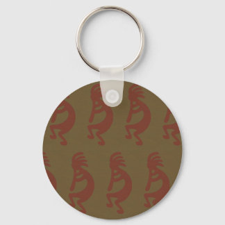 Flute Playing Kokopelli Figure - Red on Green Keychain