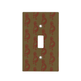Flute Playing Kokopelli Figure - Red on Green Light Switch Cover