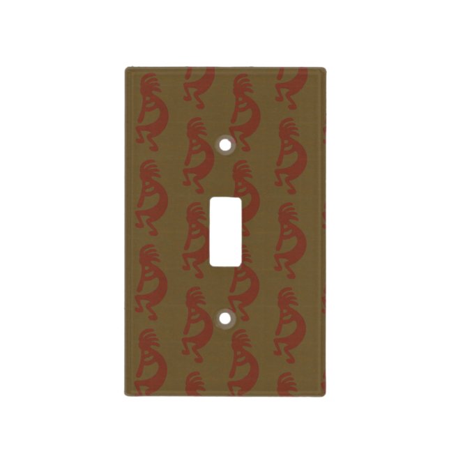 Flute Playing Kokopelli Figure - Red on Green Light Switch Cover (Front)