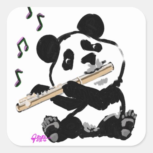 Flute Playing Panda Square Sticker