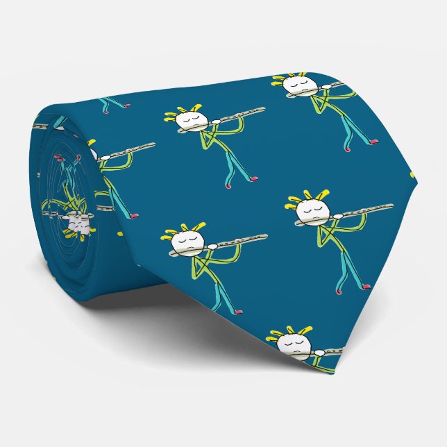 Flute Playing Stickman Neck Tie (Rolled)