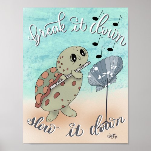Flute Playing Turtle  Poster