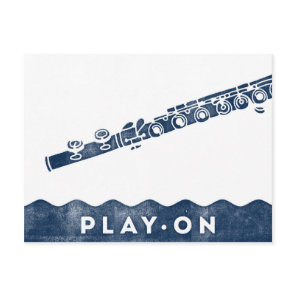 Flute Postcard - Vintage Retro Navy Blue White
