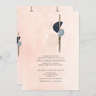Flute Recital Abstract Blush Pink & Blue Gold Invitation