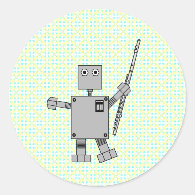 Flute Robot Classic Round Sticker (Front)