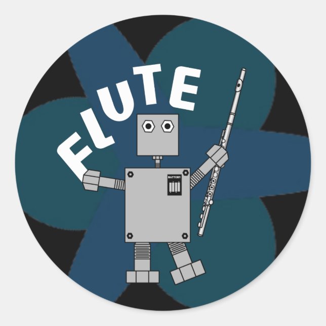 Flute Robot Text Classic Round Sticker (Front)