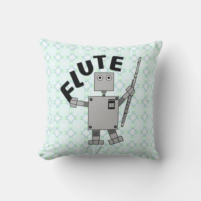 Flute Robot Text Throw Pillow (Front)