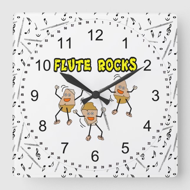 Flute Rocks Square Wall Clock (Front)